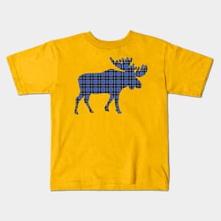 Blue Plaid Moose Kids T-Shirt